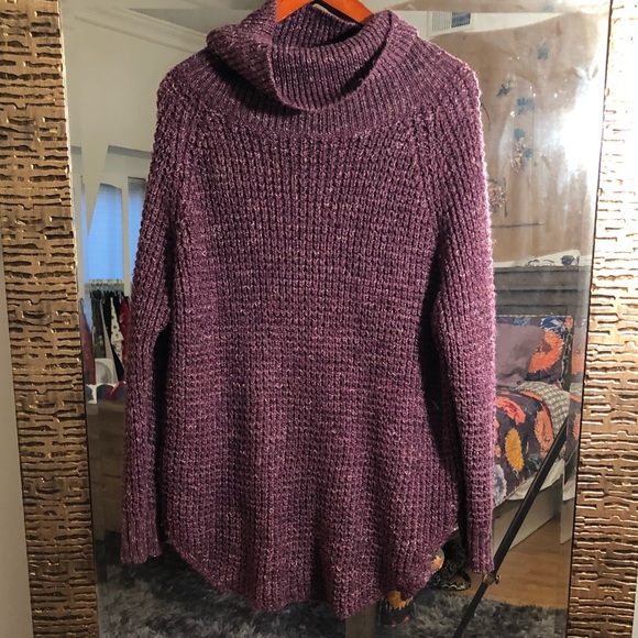 Free People chunky, burgundy cowl-neck sweater - Picture 1 of 8